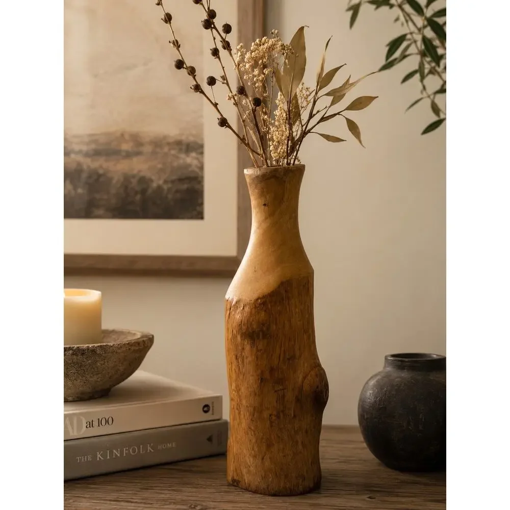 Hand Carved Wood Vessel Approx 15” Organic Modern Rustic Sculpture Decor